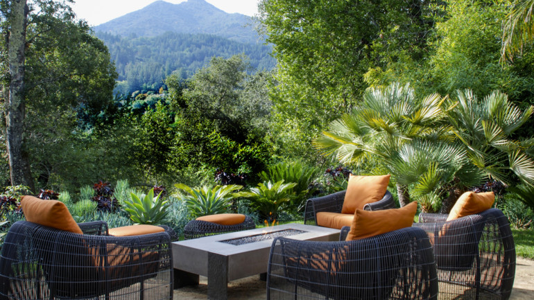 Tropical garden overlooking Mount Tam