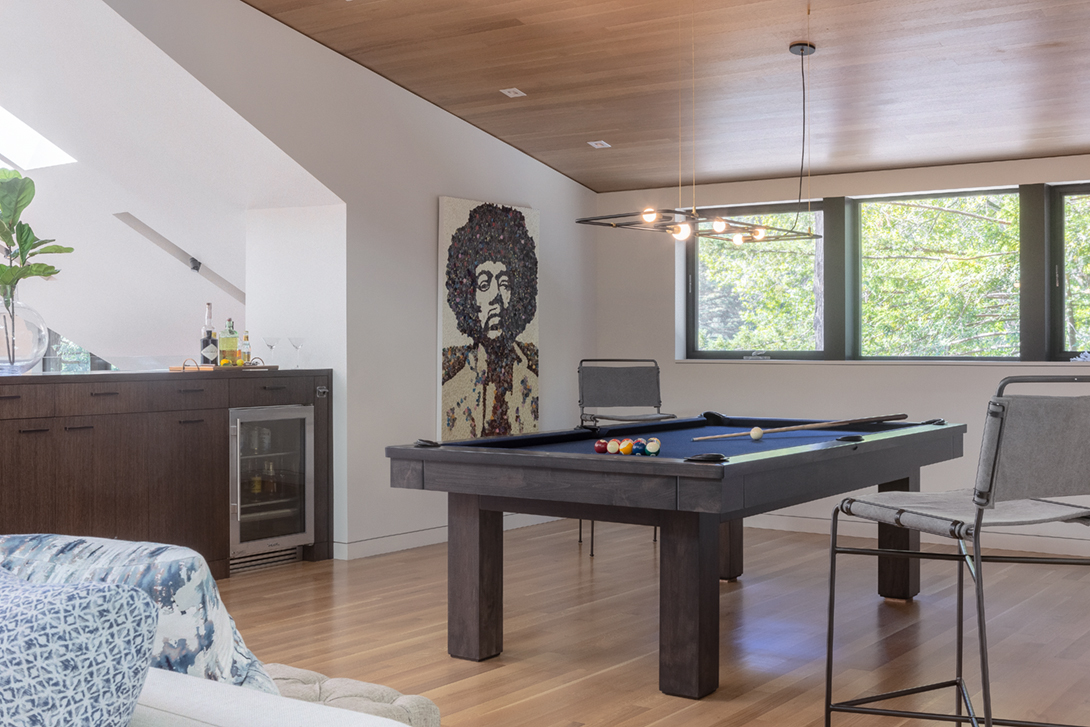 Designer Elena Calabrese’s pet project is a blue pool table.