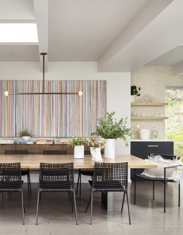 Colorful painting behind table, Mill Valley home