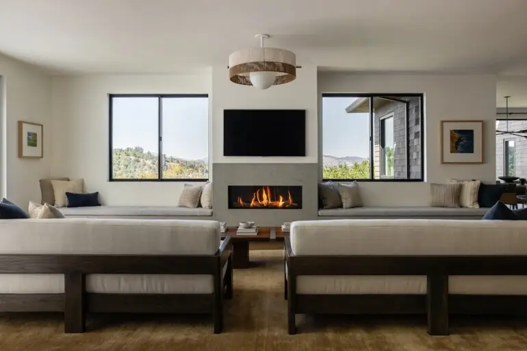 Toyon Drive Home, Kentfield interior with couch and fireplace