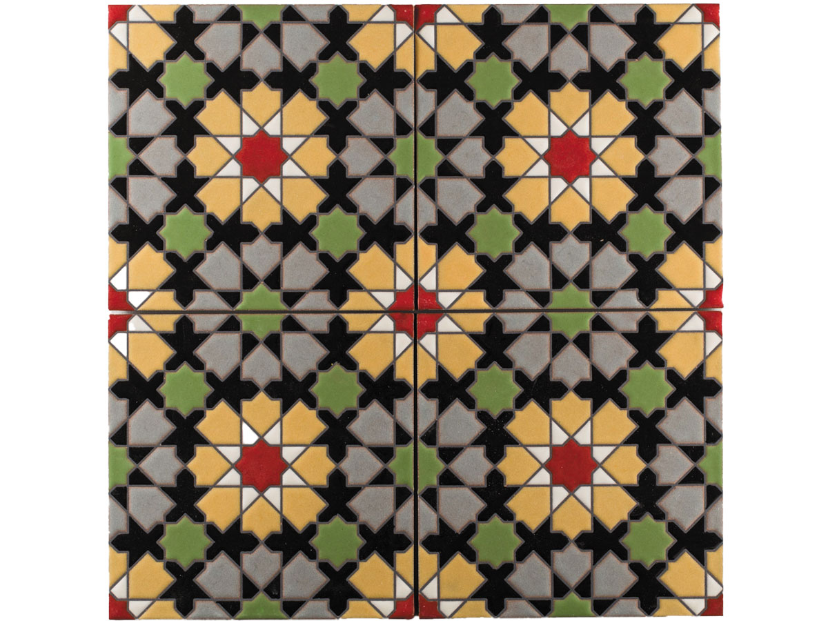 A tile displaying an intricate and colorful design, showcasing various hues.