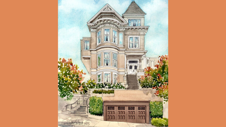 watercolor illustration of the house for the 2026 decorators showcase